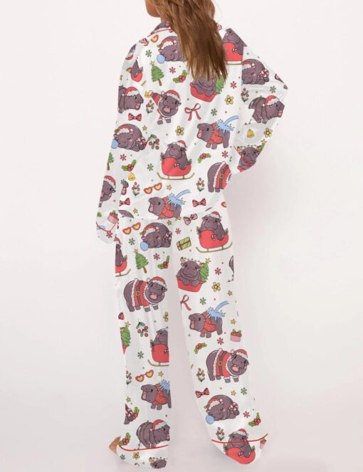 Moo Deng Christmas Satin Pajama Set For Women - Image 3