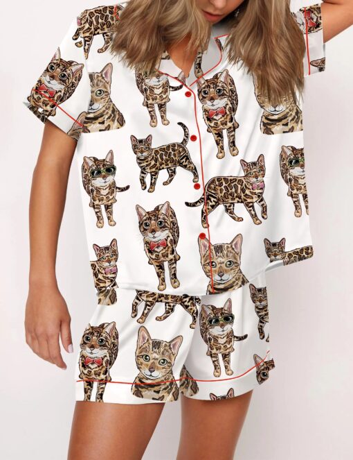 Bengal Cat Silky Satin Pajama Set For Women - Image 2
