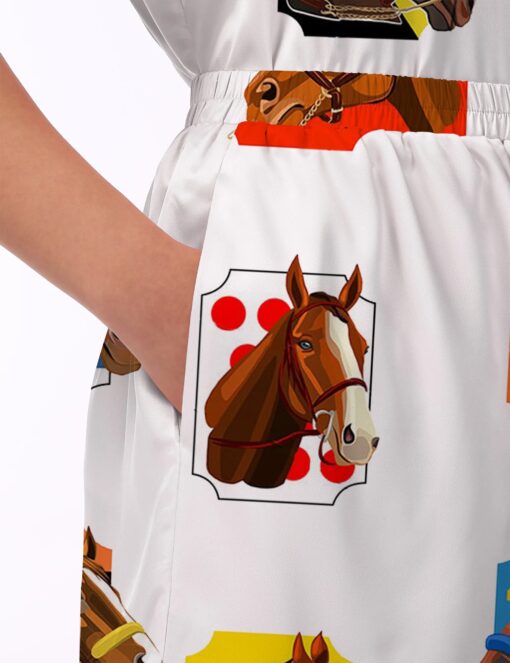 Triple Crown Champions Horses Satin Pajama Set For Women - Image 4