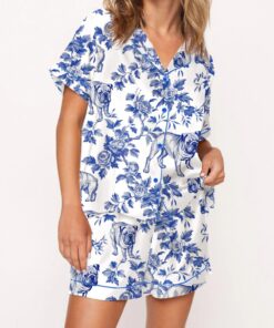 French Bulldog Satin Pajama Set For Women