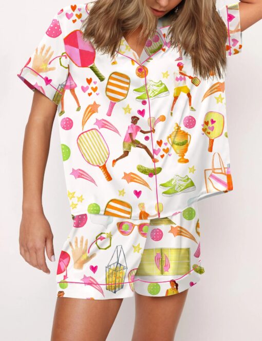 Summer Pickleball Silky Satin Pajama Set For Women - Image 2