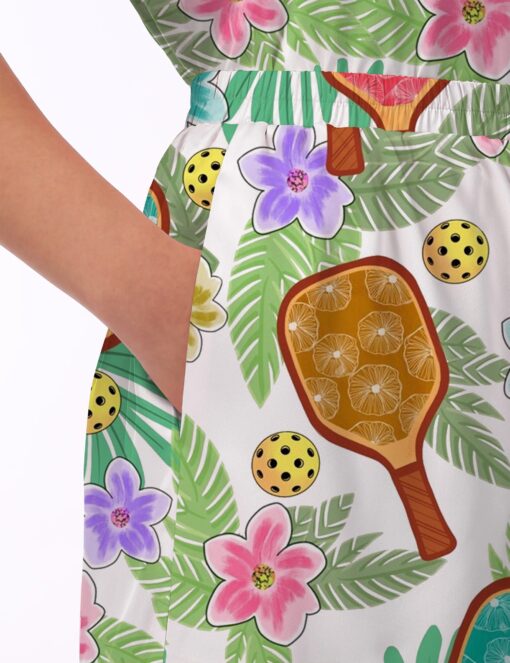 Tropical Pickleball Silky Satin Pajama Set For Women - Image 4