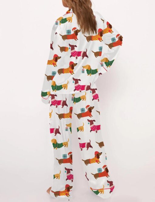 Christmas Festive Dachshund Satin Pajama Set For Women - Image 6