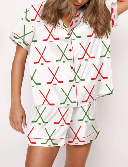 Christmas Ice Hockey Satin Pajama Set For Women - Image 3