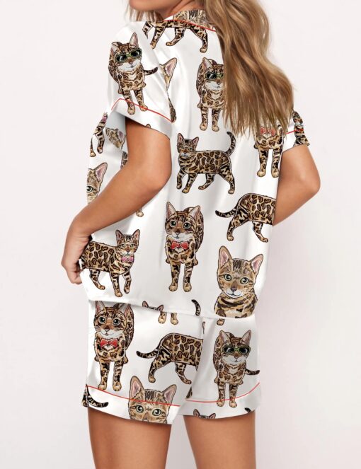 Bengal Cat Silky Satin Pajama Set For Women - Image 3