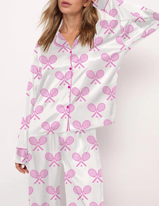 Champagne Tennis Satin Pajama Set For Women - Image 5