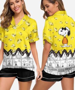 Snoopy Cartoon Spring Autumn Satin Pajamas Set