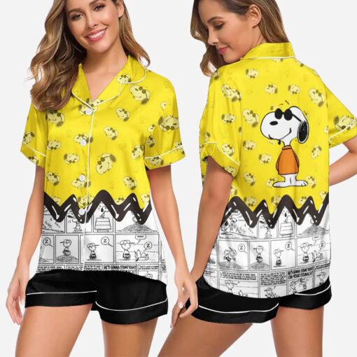 Snoopy Cartoon Spring Autumn Satin Pajamas Set