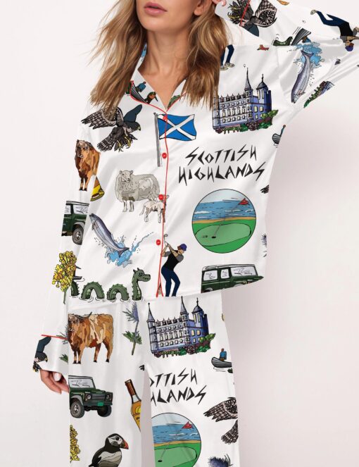 Scottish Highlands Travel Satin Pajama Set For Women - Image 6