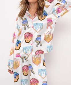 Ice Cream Baseball Satin Pajama Set For Women