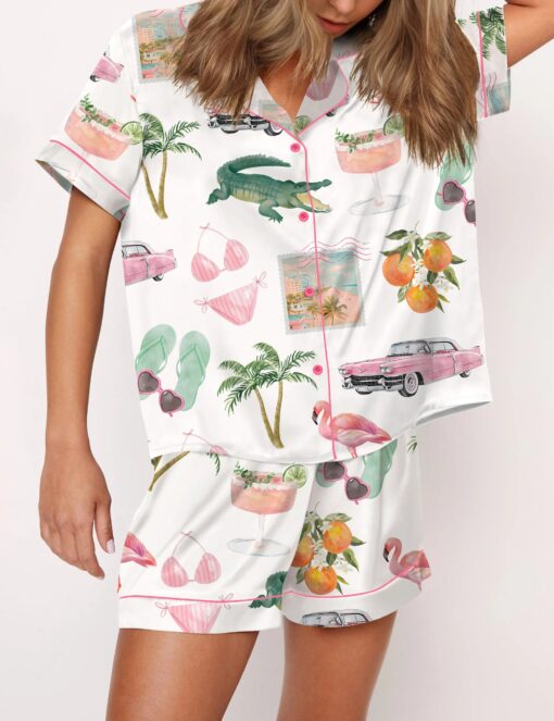 Florida Palm Beach Satin Pajama Set For Women - Image 3