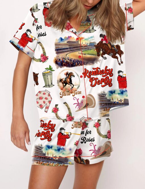 Retro Kentucky Derby Silky Satin Pajama Set For Women - Image 3