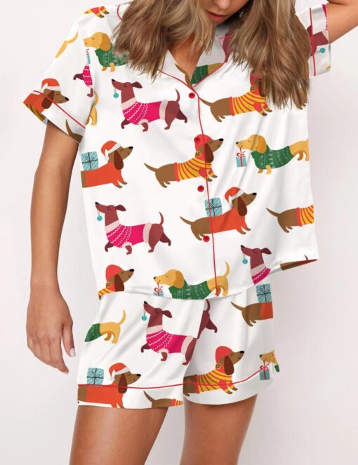 Christmas Festive Dachshund Satin Pajama Set For Women - Image 3