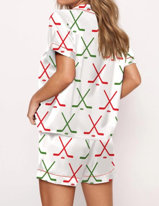 Christmas Ice Hockey Satin Pajama Set For Women - Image 2