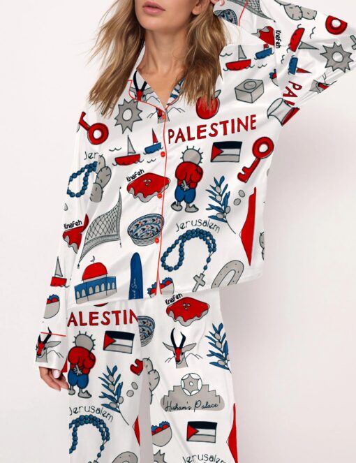 Free Palestine Satin Pajama Set For Women