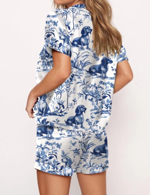 Dachshund Blue Satin Pajama Set For Women - Image 3