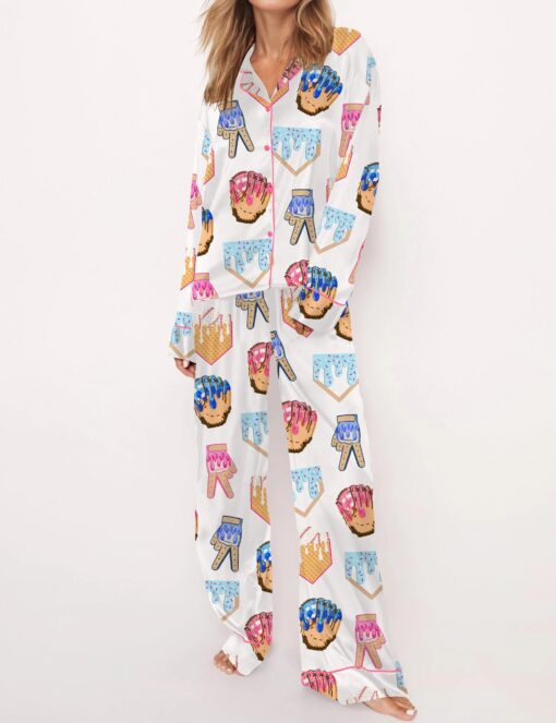 Ice Cream Baseball Satin Pajama Set For Women - Image 2