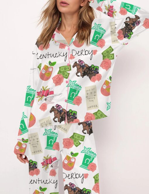 Kentucky Derby Horse Satin Pajama Set For Women