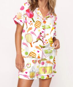 Summer Pickleball Silky Satin Pajama Set For Women