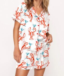 Martini Lobster Silky Satin Pajama Set For Women