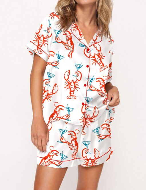 Martini Lobster Silky Satin Pajama Set For Women