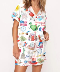Independence Day Celebration Watercolor Silky Satin Pajama Set For Women