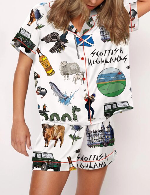 Scottish Highlands Travel Satin Pajama Set For Women - Image 3