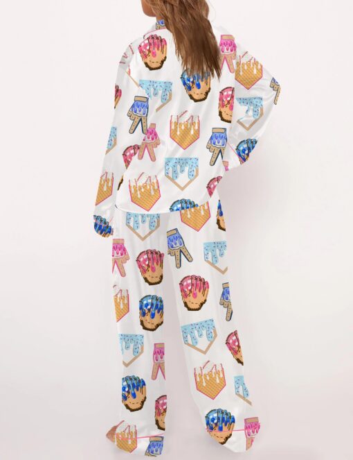 Ice Cream Baseball Satin Pajama Set For Women - Image 3