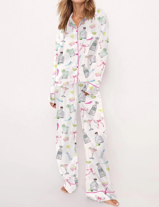 Trendy Tequila Margarita Satin Pajama Set For Women - Image 3