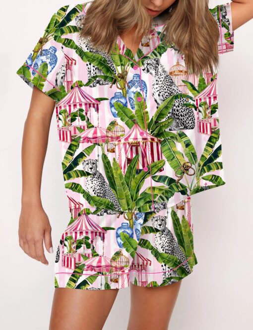 Jungle With Cheetahs Striped Satin Pajama Set For Women - Image 2