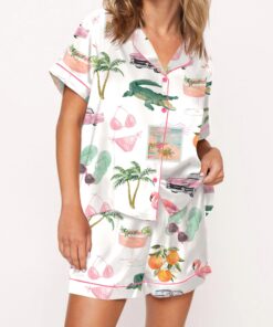 Florida Palm Beach Satin Pajama Set For Women