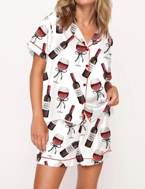 Red Wine Silky Satin Pajama Set For Women