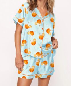 Aperol Spritz Silky Satin Pajama Set For Women