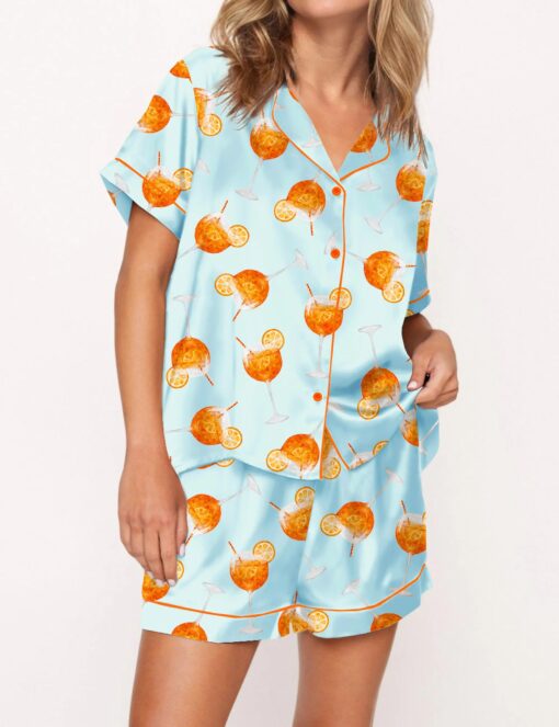 Aperol Spritz Silky Satin Pajama Set For Women