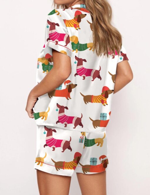 Christmas Festive Dachshund Satin Pajama Set For Women - Image 2