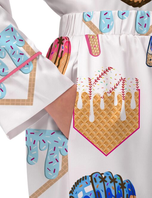 Ice Cream Baseball Satin Pajama Set For Women - Image 5
