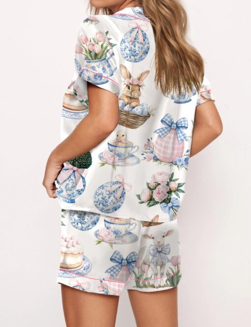 Coquette Chinoiserie Easter Satin Pajama Set For Women - Image 4