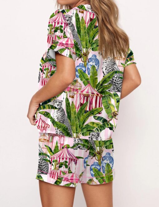 Jungle With Cheetahs Striped Satin Pajama Set For Women - Image 3