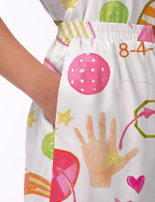 Summer Pickleball Silky Satin Pajama Set For Women - Image 4
