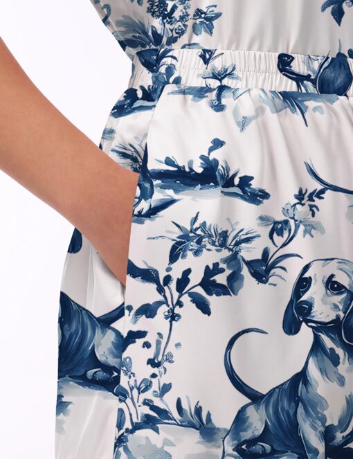 Chinoiserie Dachshund Silky Satin Pajama Set For Women - Image 4