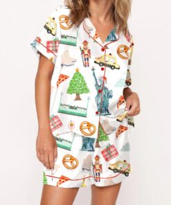 Christmas New York Satin Pajama Set For Women