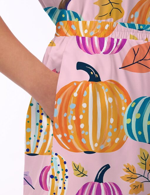 Fall Pumpkin Silky Satin Pajama Set For Women - Image 3