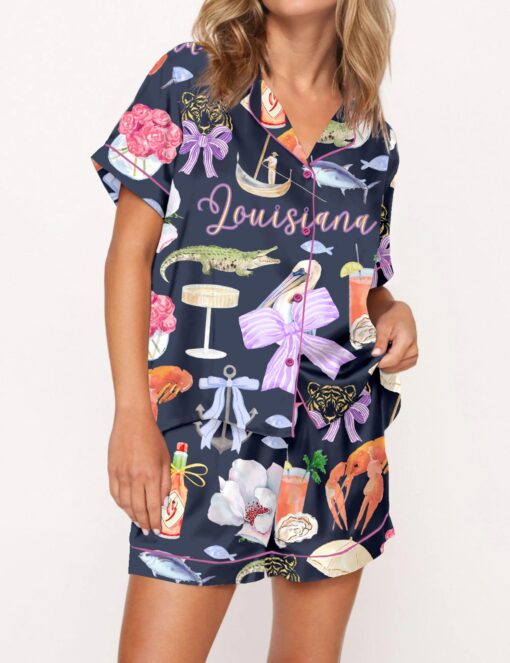 Louisiana Preppy Girl Satin Pajama Set For Women - Image 5