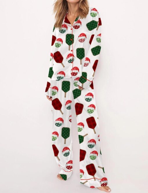 Christmas Pickleball Satin Pajama Set For Women - Image 4