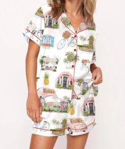 Watercolor Charleston Satin Pajama Set For Women