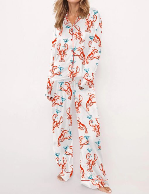 Martini Lobster Silky Satin Pajama Set For Women - Image 5