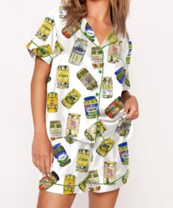 Vintage Canned Pickles Satin Pajama Set For Women