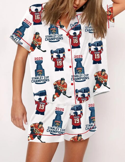 Women's Florida Panther Hockey Stanley Cup Champions Satin Pajama Set - Image 3