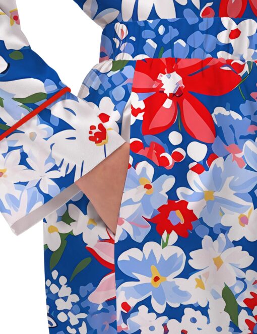 4th Of July Floral Silky Satin Pajama Set For Women - Image 4