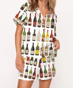 Vintage Wine Bottles Silky Satin Pajama Set For Women